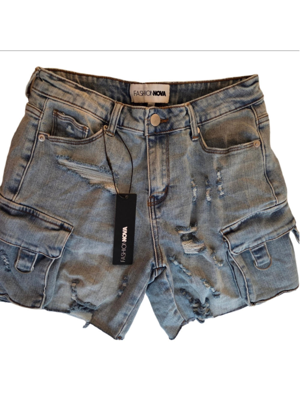 Women's Fashion Nova Distressed Cargo Shorts Blue Size 5